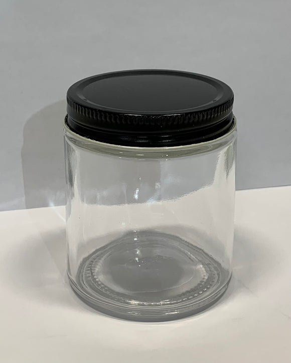 Straight-Sided Wide Mouth Glass Jar, 4 oz Black Metal Lid